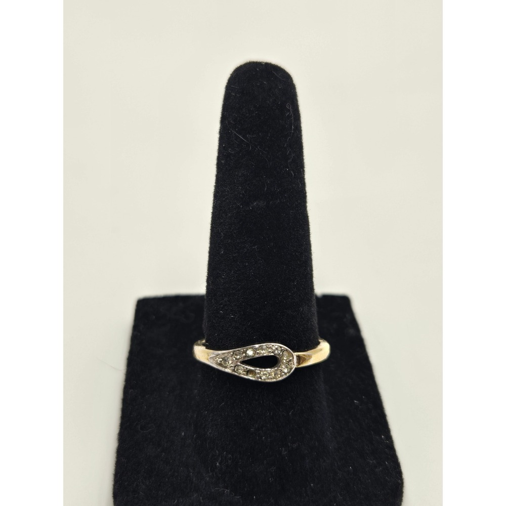 Vintage  Gold Tone Teardrop Bypass Ring Clear Stone